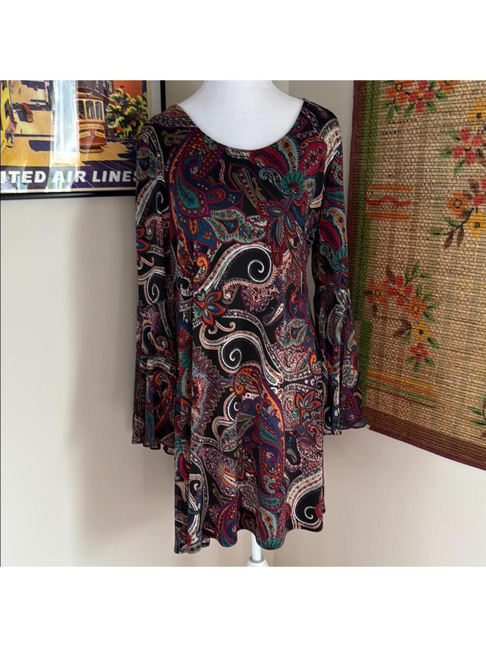 Paisley Print Bell Sleeve Dress
